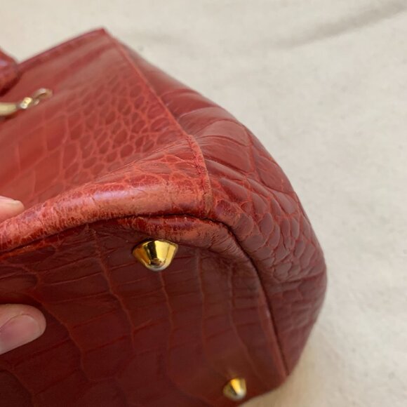 Designer Large Slate Red Crocodile Satchel Bag Made in Italy - Picture 8 of 16